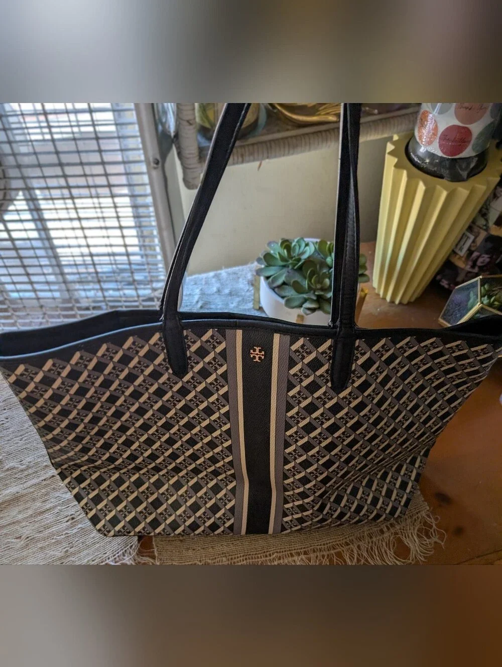Tory Burch Geo Logo Geo Logo with Stripe Tote READ